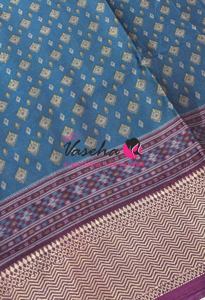 Casual Wear - Semi Patola Silk - Blue & Purple Shade - VVSPS001