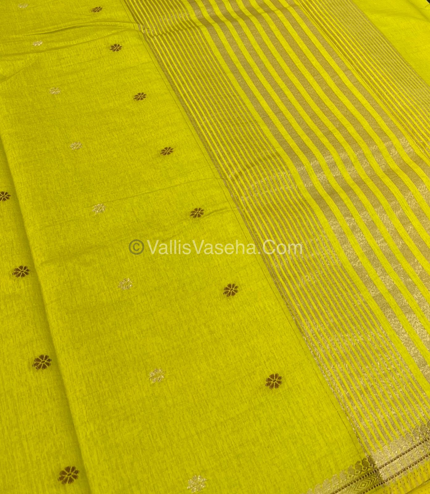 Semi Tussar Silk Saree - Lemon Yellow shade - VVSTS011