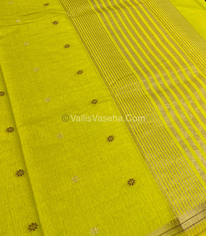 Semi Tussar Silk Saree - Lemon Yellow shade - VVSTS011