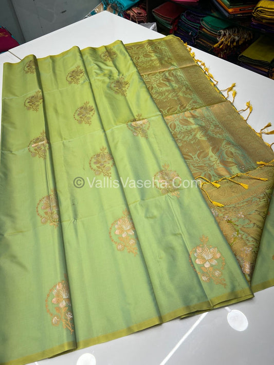 Semi Soft Silk - Border less - Light Pista Green Shade -VVSSS007