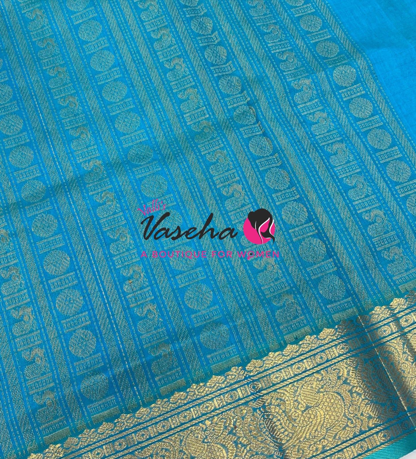 Pure Silk Cotton Saree - Red With Blue Shade - Lakshadeepam Design - VVPLD001