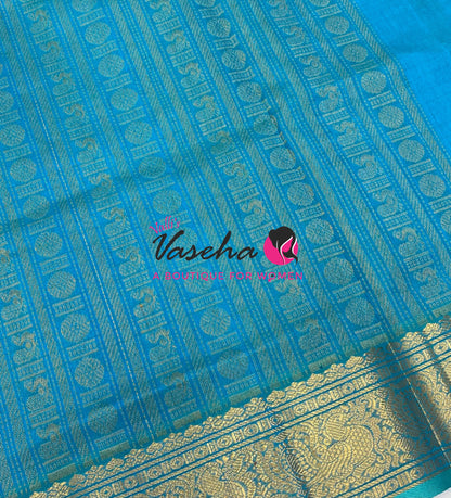Pure Silk Cotton Saree - Red With Blue Shade - Lakshadeepam Design - VVPLD001