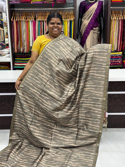 Semi Matka Tussar Silk Saree - Shibori pattern - Grey Shade - VVSMT001