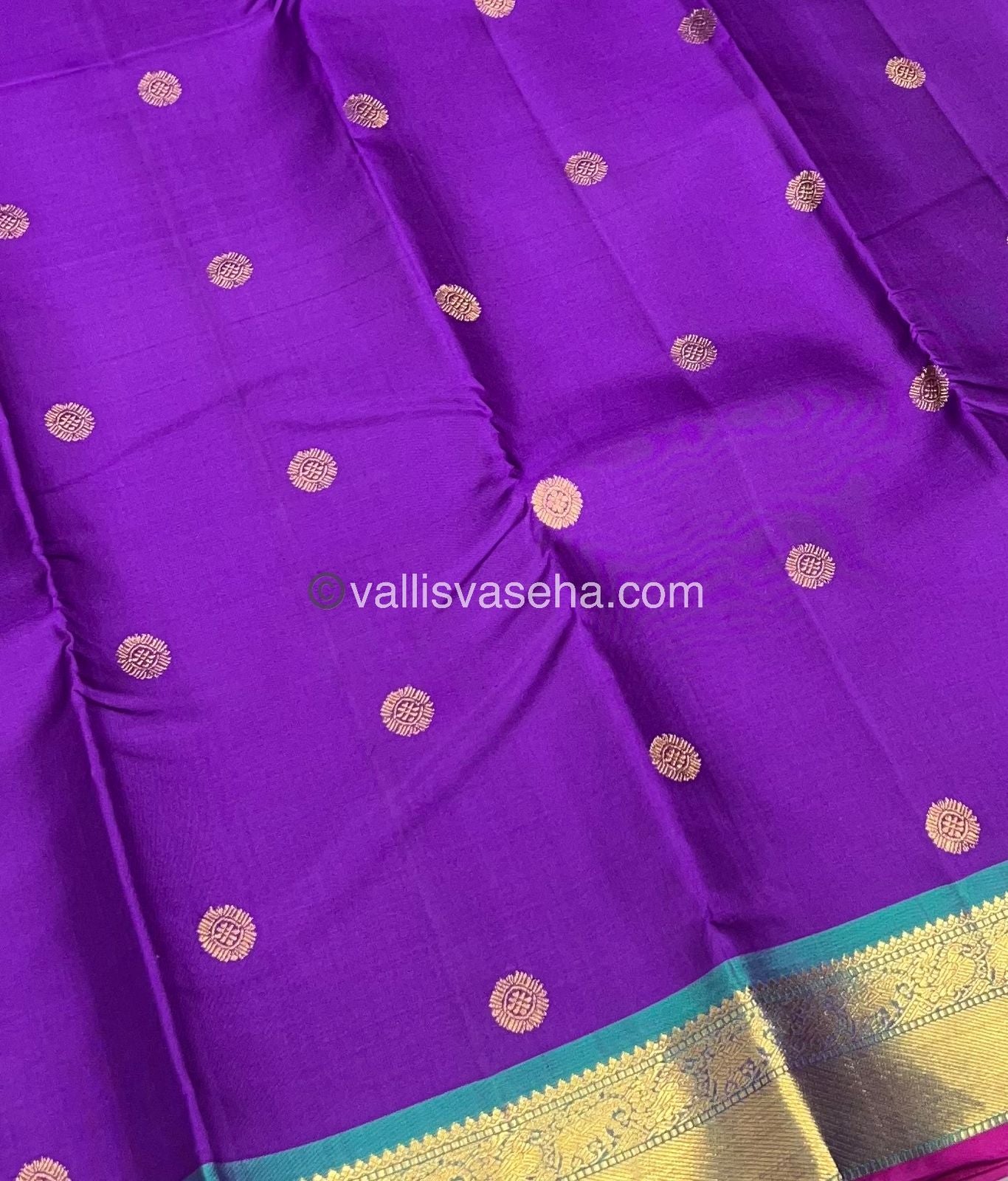Pure Kanchipuram Silk Saree - Purple & Sea Green /Pink Combo - VVPS014