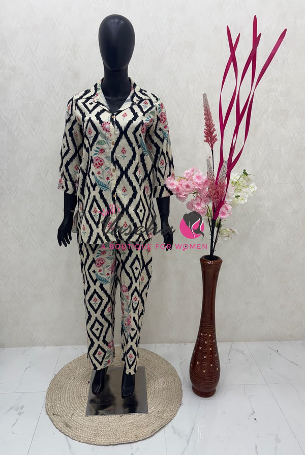 Top & Bottom(2pc) Co-Ord Set - Khadi Cotton - VVCS006