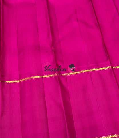 Pure Vintage Korvai Kanchipuram Silk Saree - Ganga Jamuna Style - Yellow & Pink/Green Combo - VVPS053