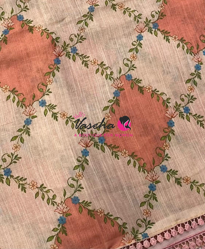 Linen Tissue Saree -  Light & Dark Combo - peach Shade- VVLTS006