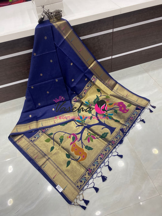 Semi Soft Paithani Saree - Navy Blue Shade - VVSPS002