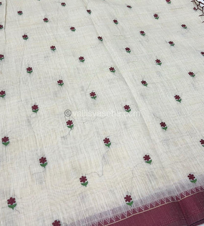Semi Tussar Embroidery - Cream with Merun Combo - VVSTE001