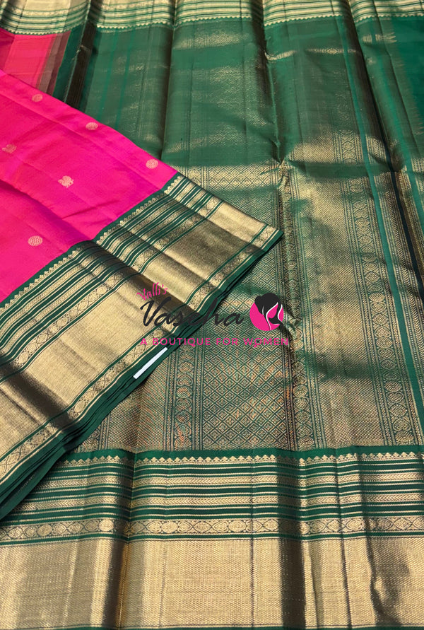 Pure Vintage Korvai Kanchipuram Silk Saree - Pink With Green - VVPS102