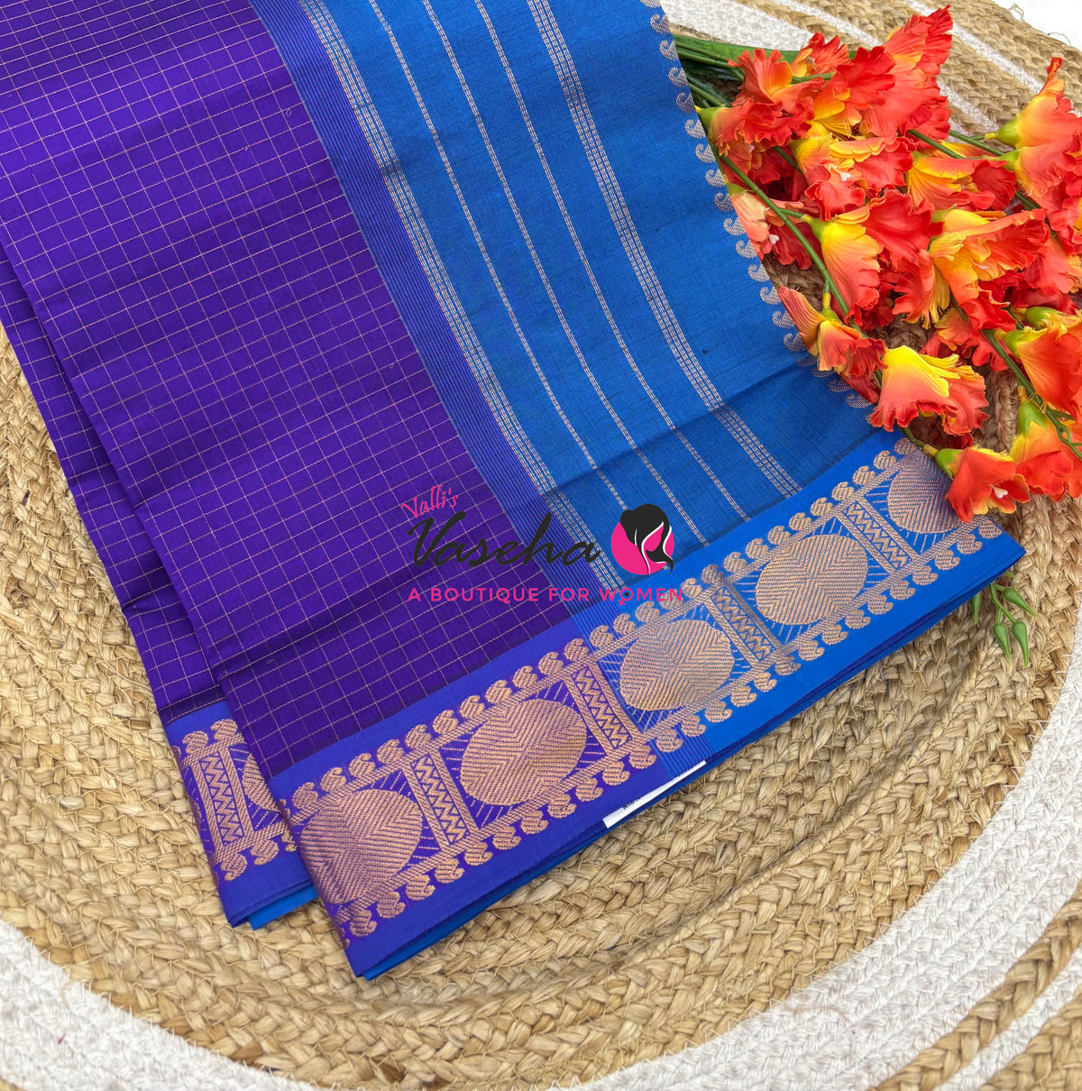 Semi Silk Cotton Saree - Checks Pattern - VVSSC019