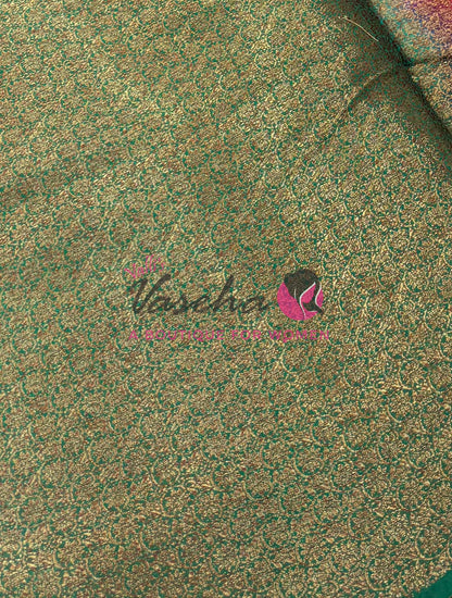 Bamboo Silk Saree- Reddish Pink with Green Shade - VVBSS013