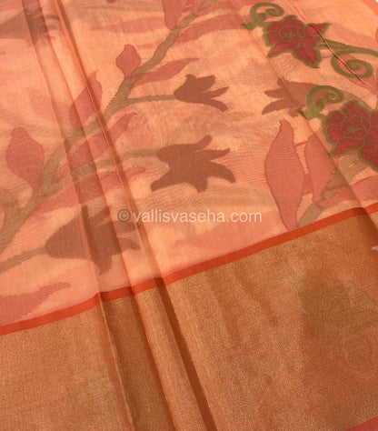 Banarasi Pochampally Weaving Semi Soft Cotton Saree - Cream with Orange - VVBPS001