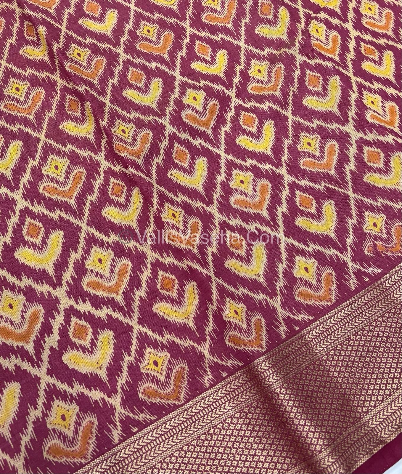 Semi Tussar Silk Saree - Ikkat / Pochampally Design - Maroon Shade - VVSTS033
