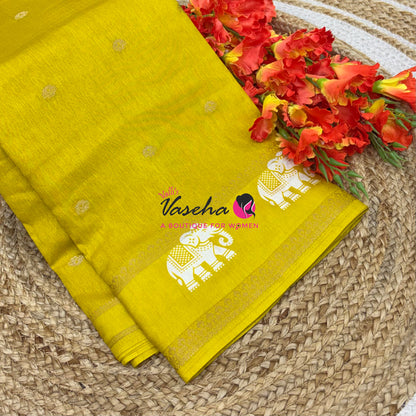 Casual Wear Sarees - Semi Binny / Semi Dola Silk - Lemon Yellow Shade - VVSDS007