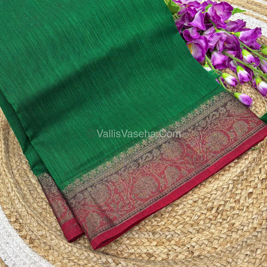Bamboo Silk Saree - Green With Red Shade - VVBSS007