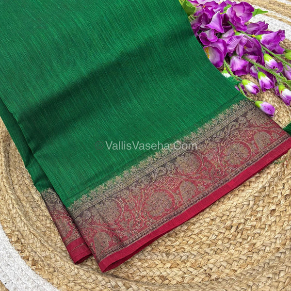 Bamboo Silk Saree - Green With Red Shade - VVBSS007