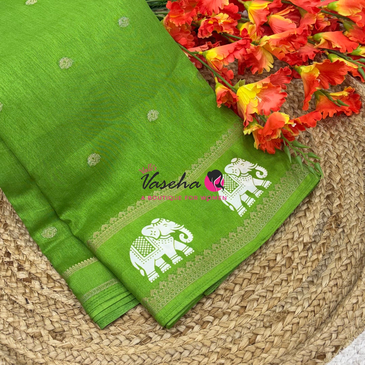 Casual Wear Sarees - Semi Binny / Semi Dola Silk - Green Shade - VVSDS007