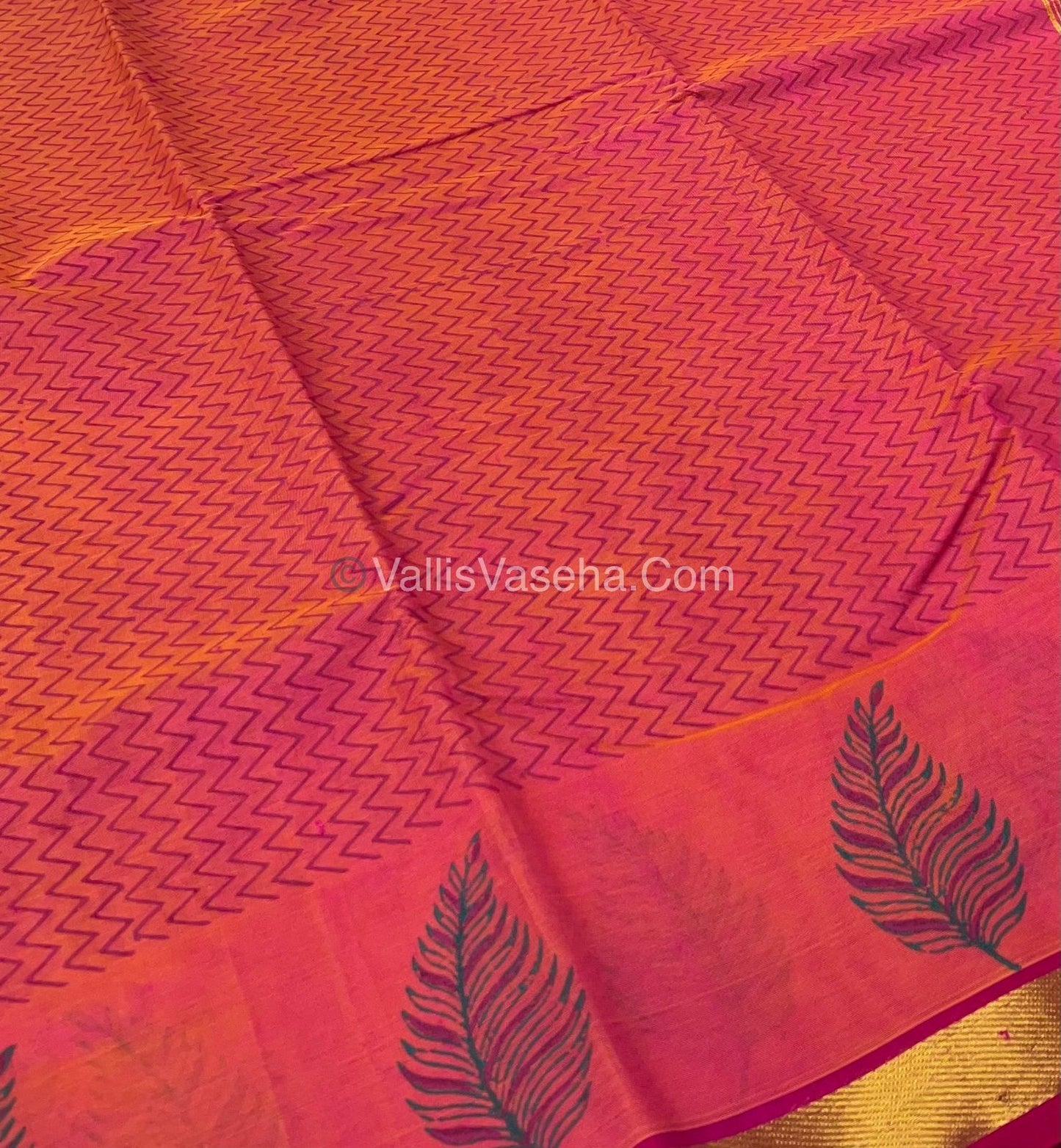 Pure Printed Silk Cotton Sarees - Peachish Pink with Pink - VVPSC003