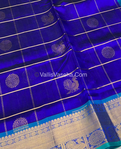 Pure Silk Cotton Saree - Mayil & Chakkaram Design - Blue with Blue - VVMC001