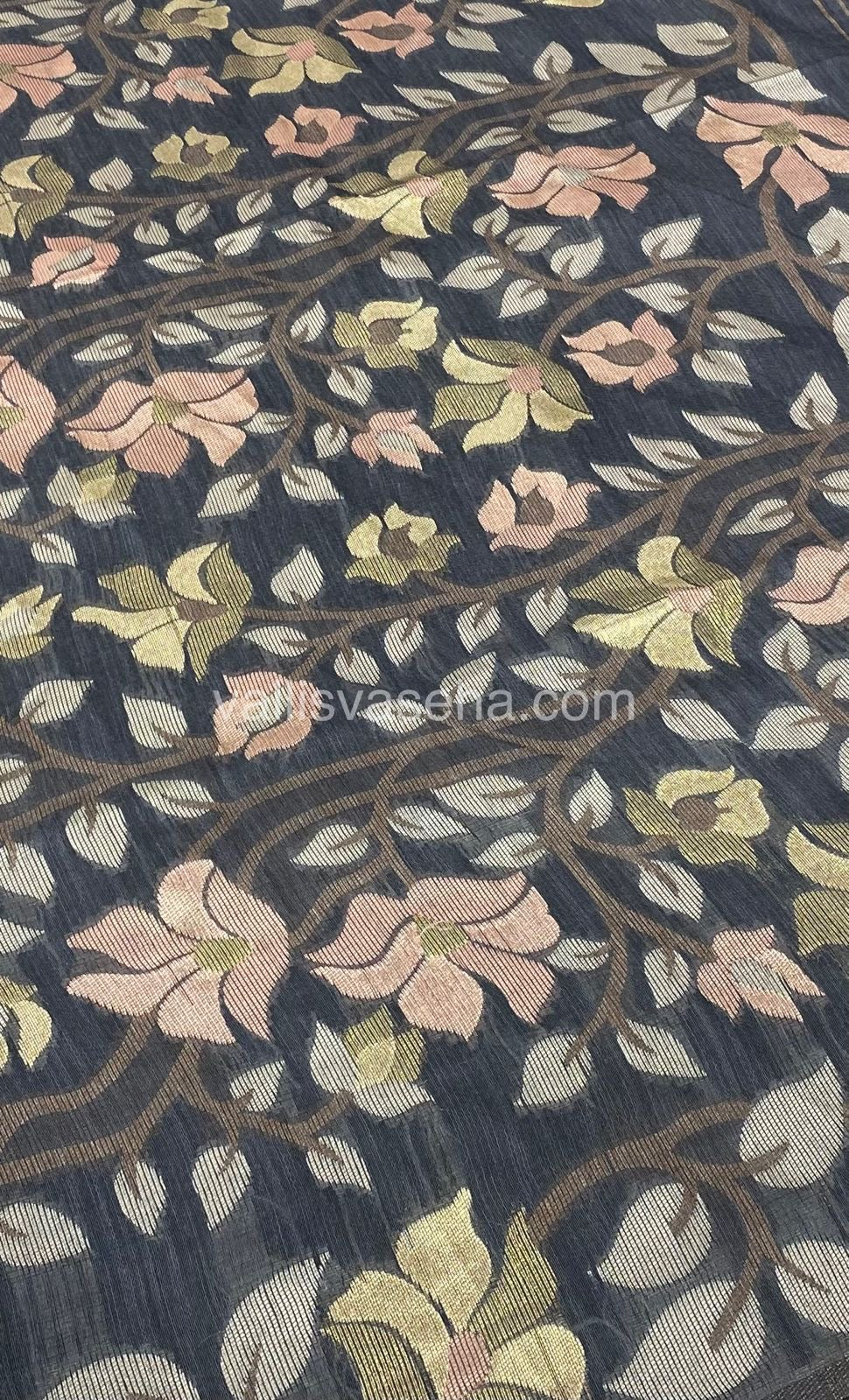 Semi Raw Silk with Jamdhani Design Weaving  - Dark Grey Shade - VVRS001