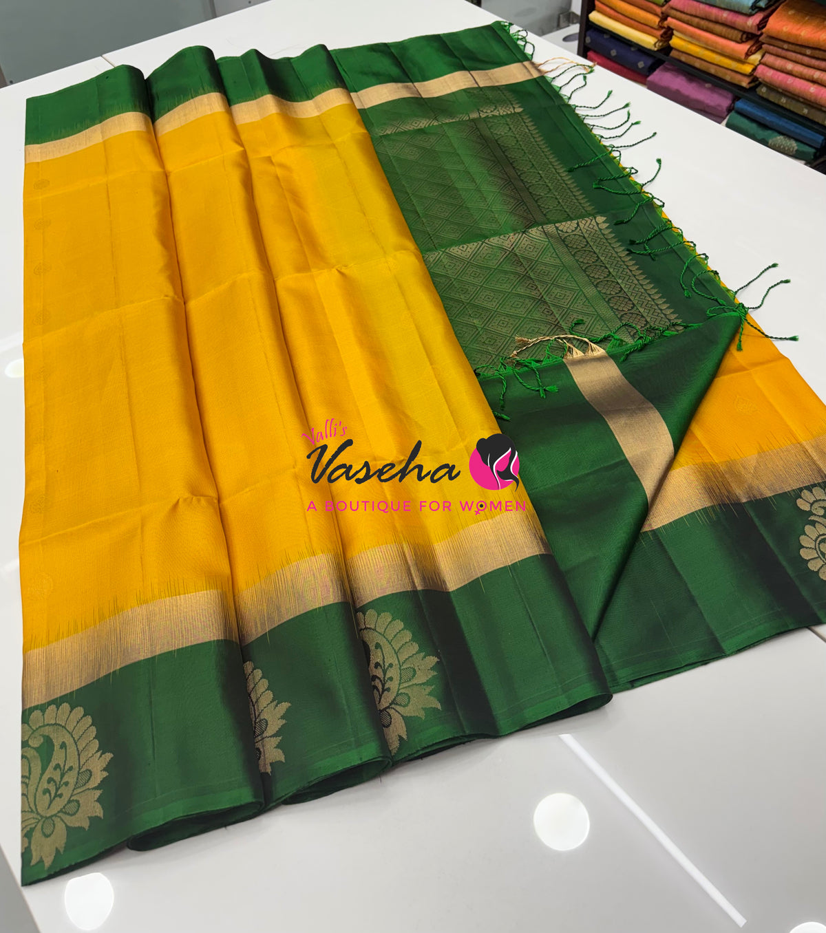 Pure Soft Silk Saree - Yellow & Green - VVPSS121