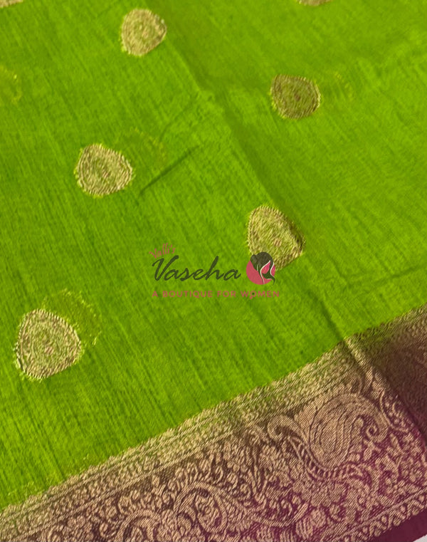 Bamboo Silk Saree- Green with Maroon Shade - VVBSS016