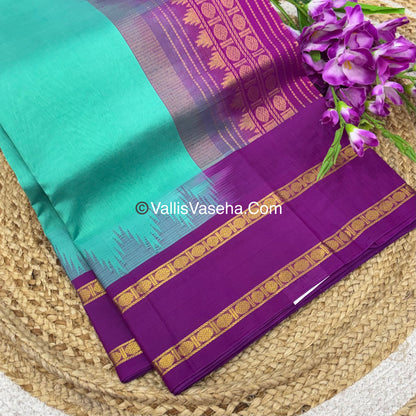 Pure Korvai Silk Cotton  - Retta Petta Border - Blue & Purple - VVKSC037