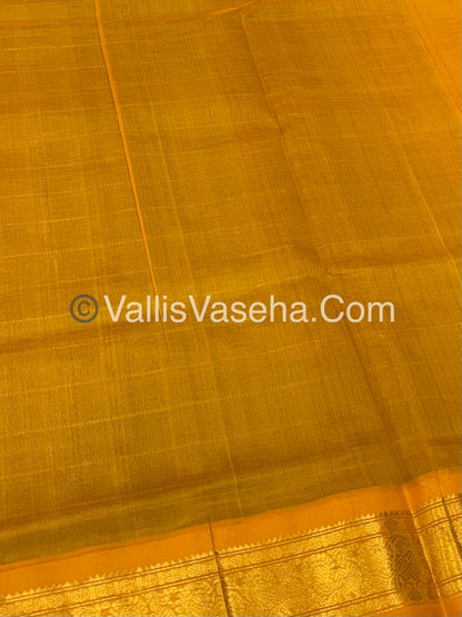 Pure Korvai Silk Cotton - Checks Pattern - Blue with Mustard Shade  - VVKSC015
