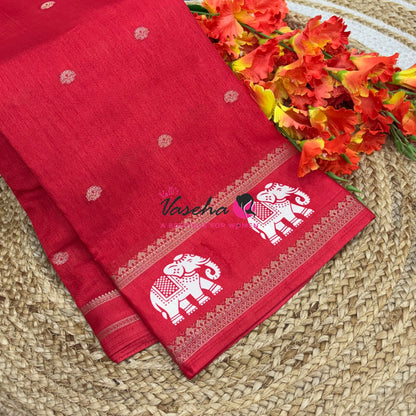 Casual Wear Sarees - Semi Binny / Semi Dola Silk - Red Shade - VVSDS007