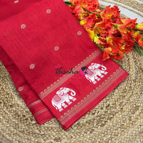 Casual Wear Sarees - Semi Binny / Semi Dola Silk - Red Shade - VVSDS007
