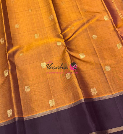 Pure Kanchipuram Silk Saree - Rust Orange With Wine Brown - VVPS051