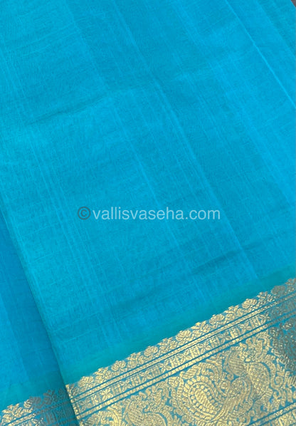 Pure Silk Cotton Saree - Maroon With Turquoise Blue Shade- Lakshadeepam Design - VVPLD001