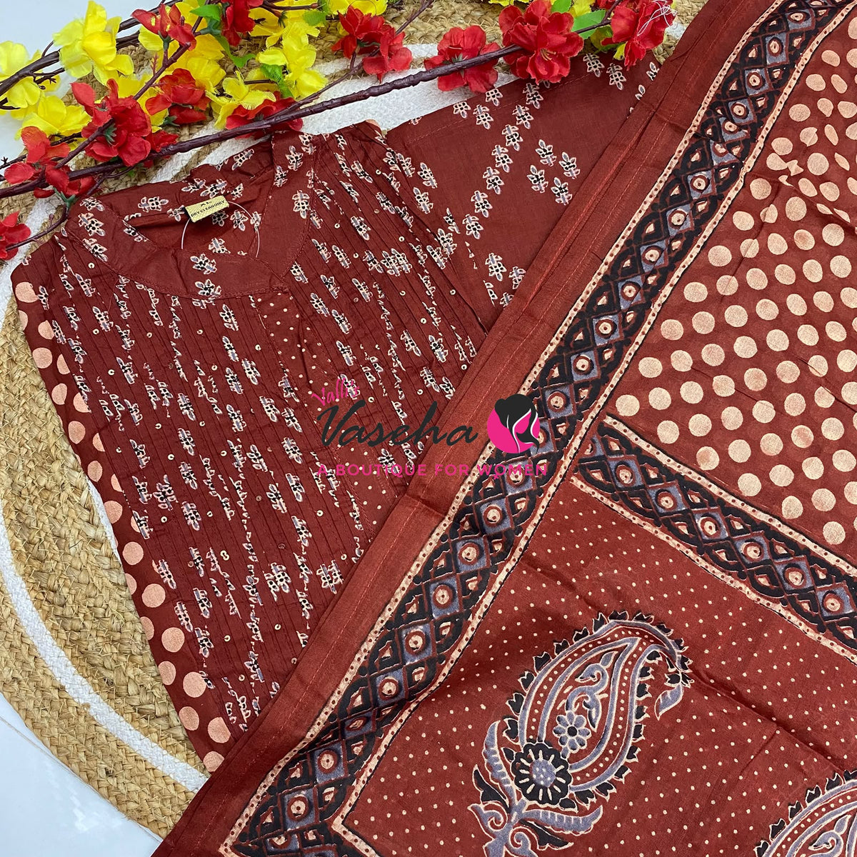 Ready Made | Anarkali Set  |Salwar, Kameez & Duppatta(3pc)|Cotton |VVRMS036