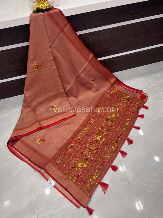 French Knot - Tissue Saree - Rust Mixed Onion Pink Shade - VVLFN002