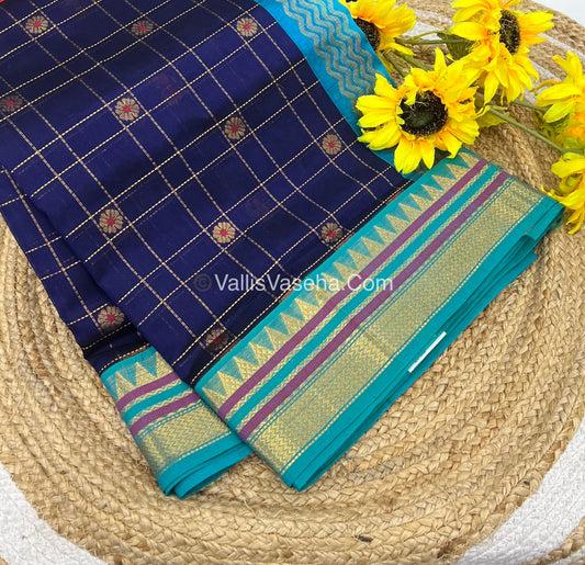Pure Korvai Silk Cotton Saree - Blue With Blue - VVKSC020