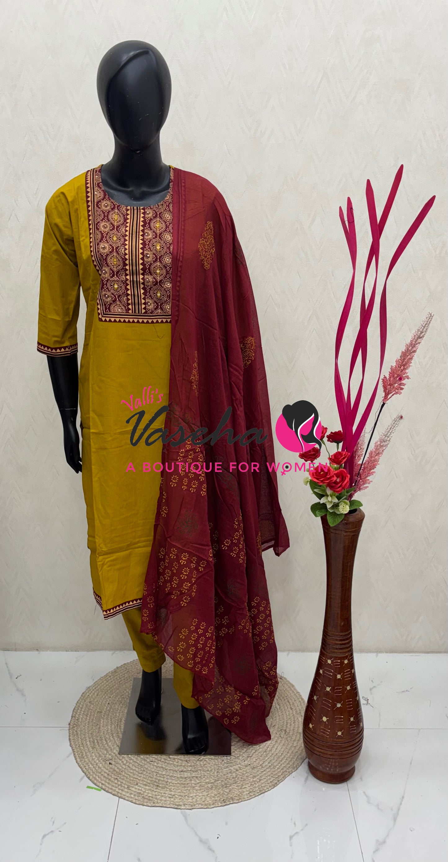 Ready Made - Salwar, Kameez & Duppatta(3pc)- Ajrakh Cotton Set - VVRMS022