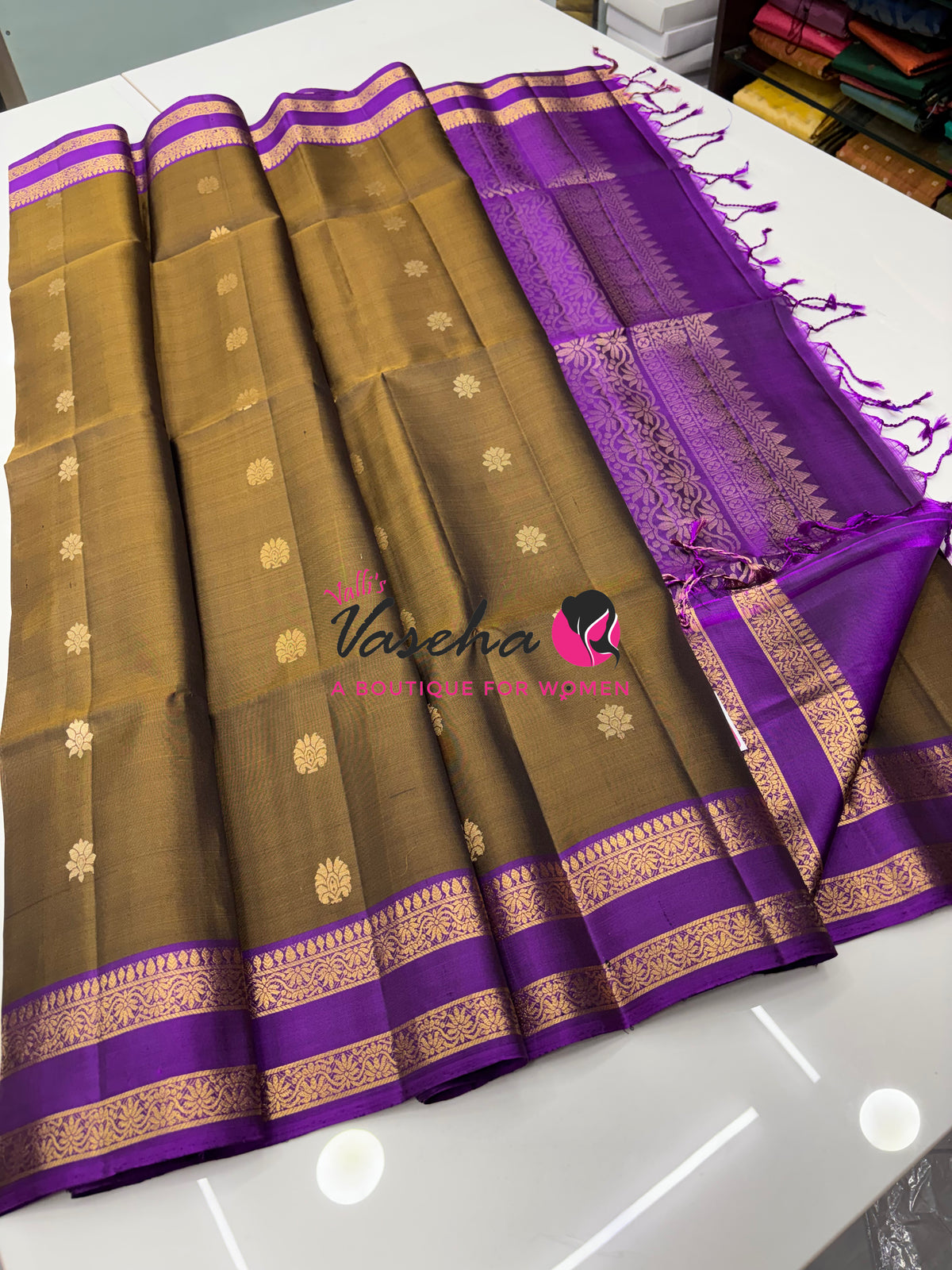Pure Soft Silk Saree  - Mehendi Green & Purple Combo - VVPSS152