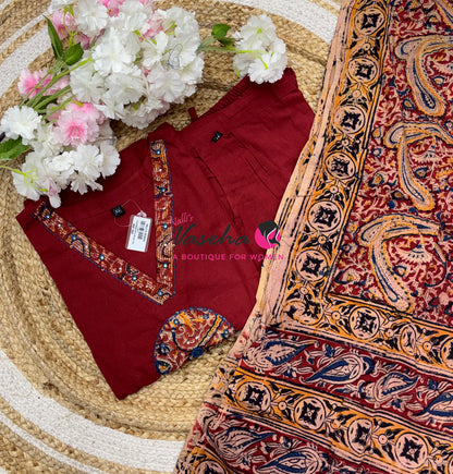 Ready Made - Pure Kalamkari Cotton - Salwar, Kameez & Duppatta(3pc)- Cotton - VVRKC001