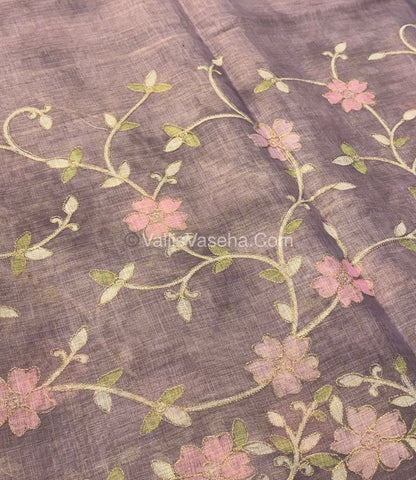 Tissue Linen Saree - Lavender Shade - VVTLS001