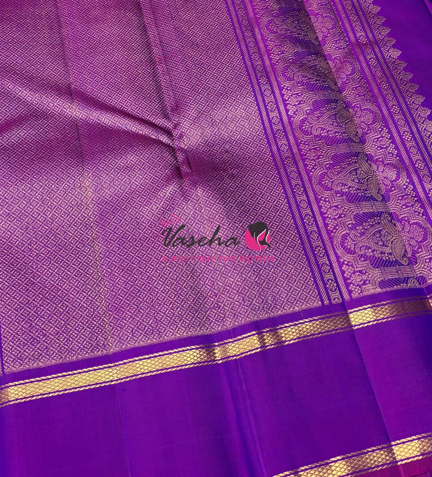 Pure Kanchipuram Silk Saree - Peacock Blue & Purple Combo - VVPS040