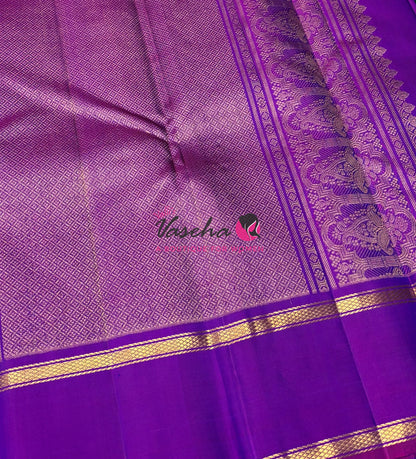 Pure Kanchipuram Silk Saree - Peacock Blue & Purple Combo - VVPS040