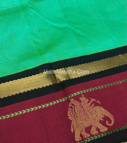 Pure Korvai Silk Cotton Saree - Border Elephant butta Design - VVKSC018