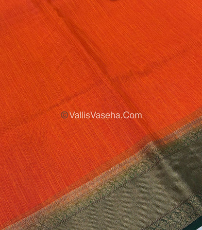 Bamboo Silk Saree - Orange with Green Shade - VVBSS012