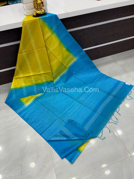 Bhagalpuri Silk - Yellow With Blue  - VVBS008