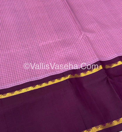 Pure Korvai Silk Cotton  - Retta Petta Border - Onion Pink & Dark Purple - VVKSC038