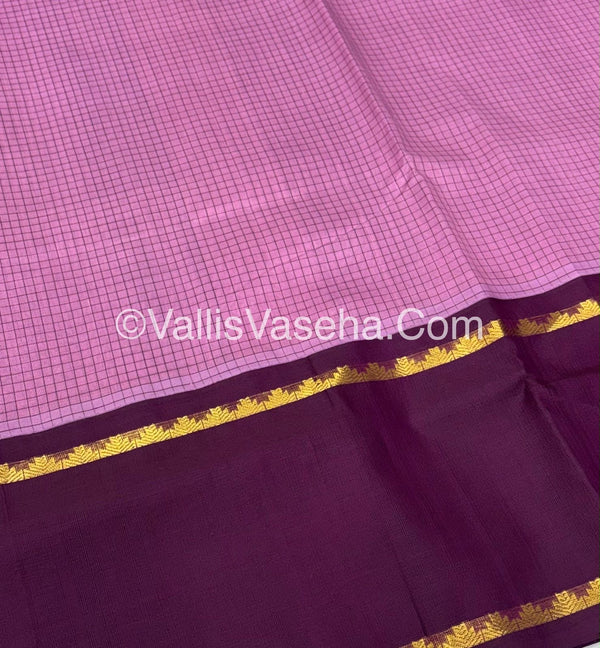 Pure Korvai Silk Cotton  - Retta Petta Border - Onion Pink & Dark Purple - VVKSC038