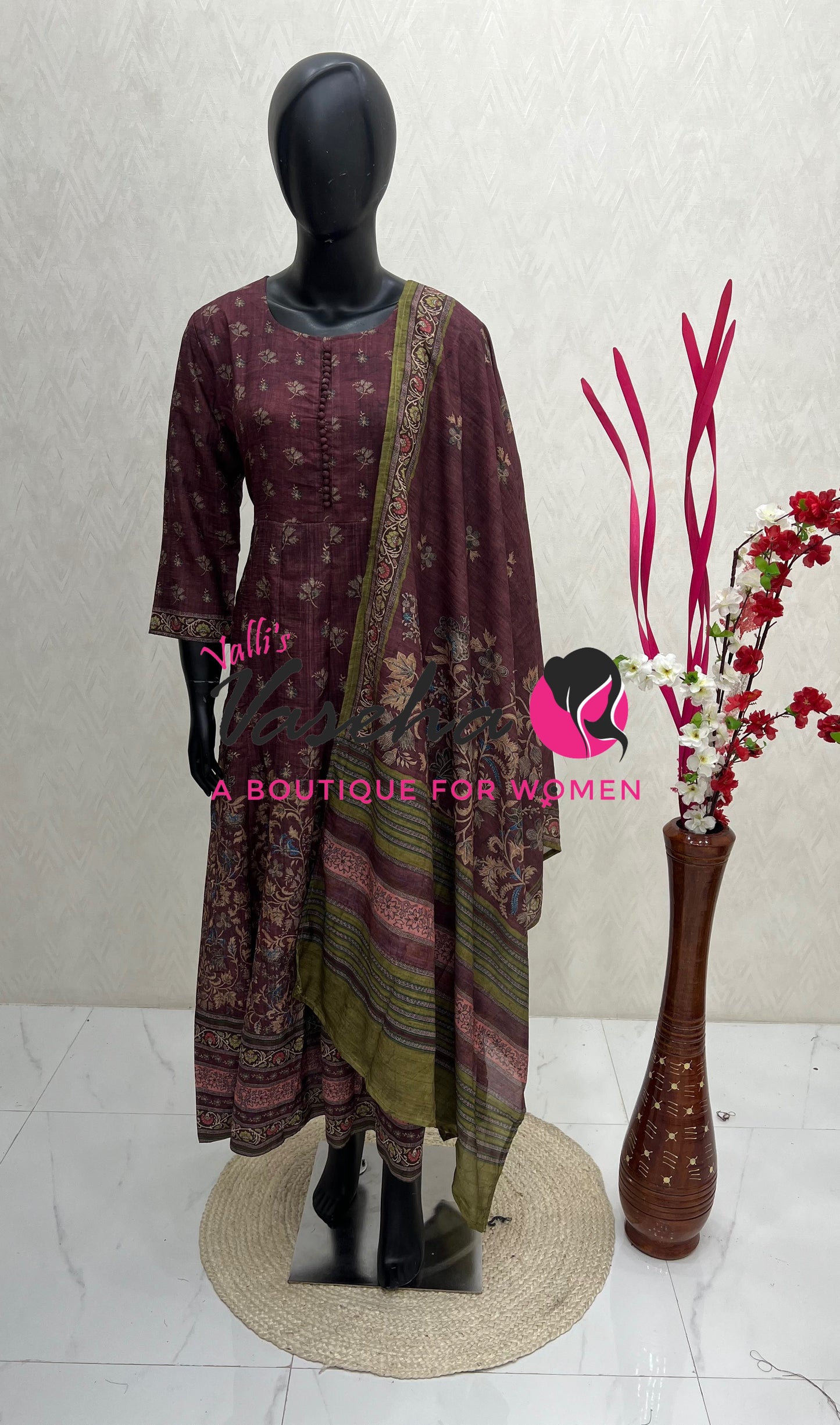Ready Made | Anarkali |Long Gown & Duppatta (2pc)|Wine Shade- VVLGD001