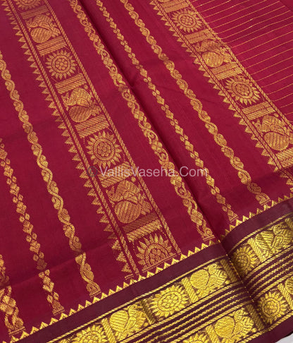 Pure Korvai Silk Cotton - Retta Petta Border - Peach With Maroon Combo - VVKSC010