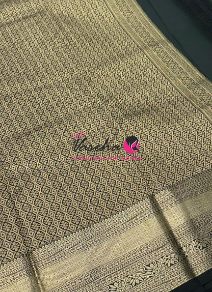 Semi Kanchi Silk  - Yellow  & Green - VVSKS007